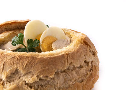 Zurek. Traditional Polish soup isolated on white background