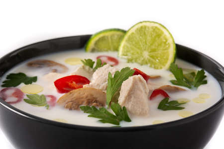 Traditional Thai food Tom Kha Gai isolated on whiteの写真素材