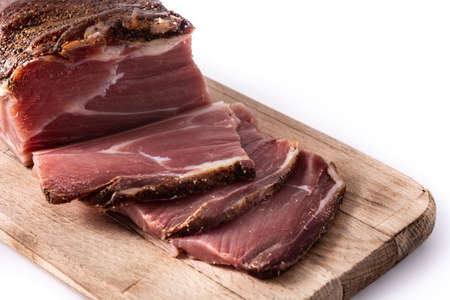 Dried and smoked meat isolated on white background