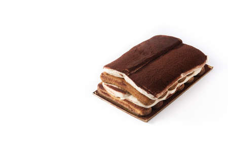 Traditional tiramisu cake isolated on white background