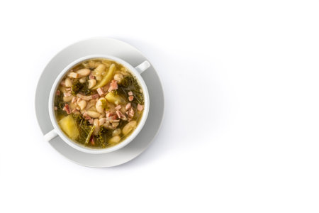 Creamy Tuscan soup in bowl isolated on white backgroundの写真素材