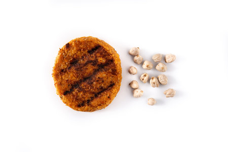 Delicious healthy chickpea burger isolated on white backgroundの写真素材
