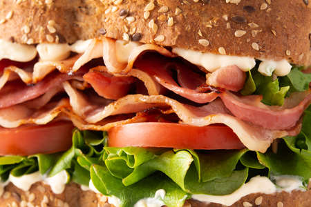 BLT sandwich with bacon, lettuce and tomato. Close upの写真素材