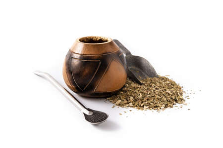 Yerba mate tea isolated on white background. Traditional Argentinian beverage