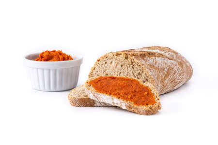 Sliced toast bread with sobrasada. Typical Mallorca food in Spain.の写真素材