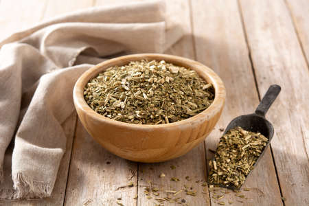 Traditional yerba mate tea on wooden tableの写真素材
