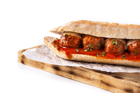 Meatball sub sandwich isolated on white backgroundの写真素材