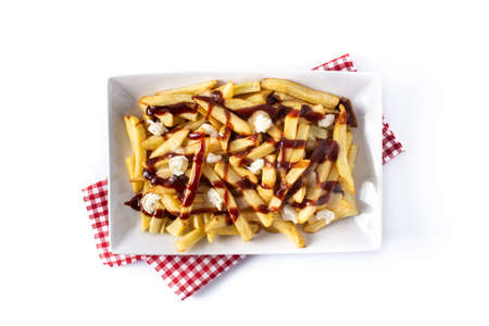 Traditional Canadian Poutine isolated on white backgroundの写真素材