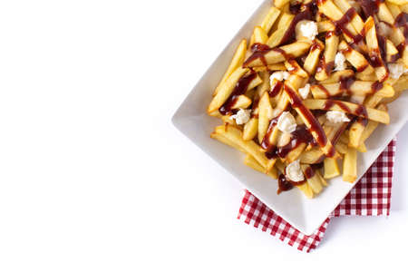 Traditional Canadian Poutine isolated on white backgroundの写真素材
