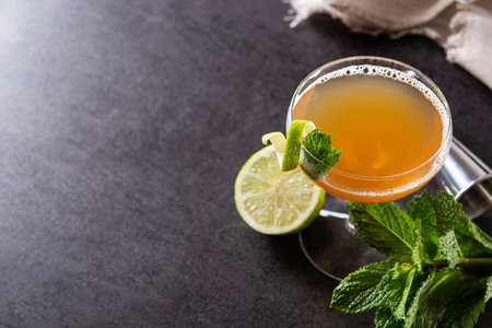 Old Cuban cocktail on black slate background. Copy spaceの写真素材