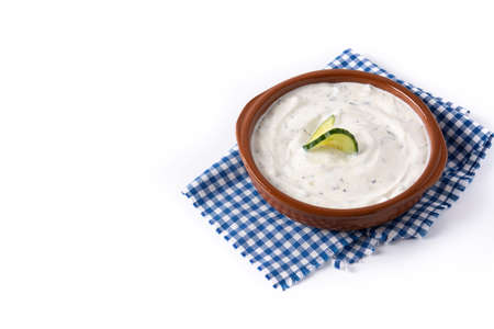 Traditional Greek Tzatziki isolated on white backgroundの写真素材