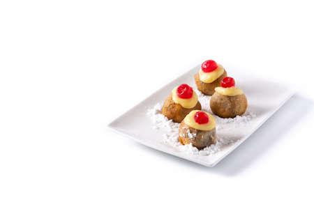 Traditional Italian Zeppole pastry isolated on white backgroundの写真素材