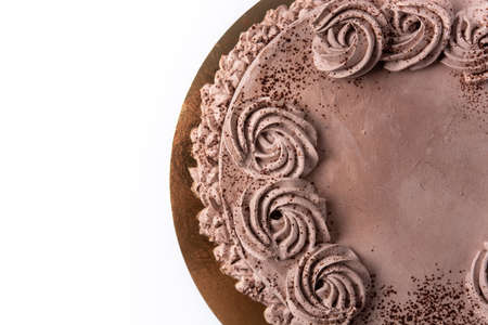 Piece of chocolate truffle cake isolated on white backgroundの写真素材