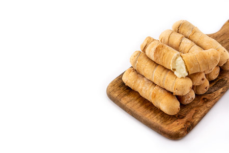 Latin_American tequeÃ±os isolated on white backgroundの写真素材