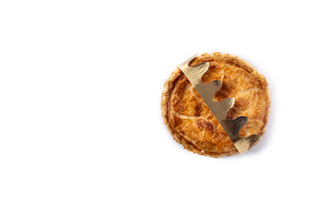 Galette des rois isolated on white background. Traditional Epiphany cake in Franceの写真素材