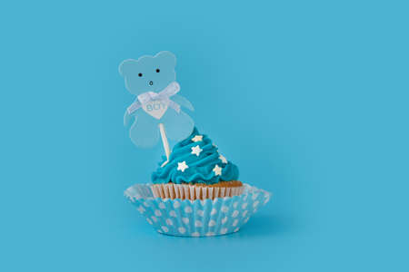 blue cupcake for baby showerの写真素材