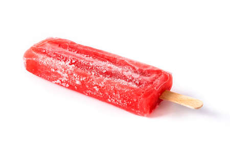 Strawberry ice lolly isolated on white backgroundの写真素材