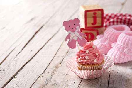 pink cupcake for baby showerの写真素材