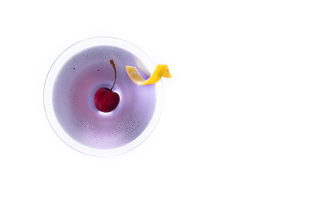 Aviation cocktail isolated on white backgroundの写真素材