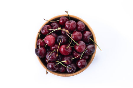 Fresh cherries isolated on white backgroundの写真素材