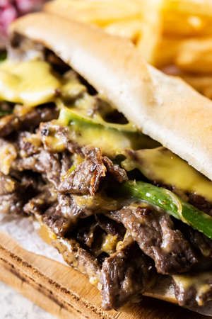 Philly cheese steak sandwich on wooden tableの写真素材