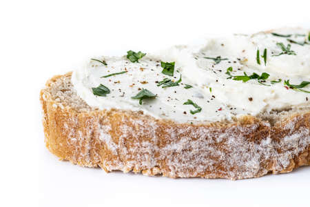 Cream cheese toast isolated on white backgroundの写真素材