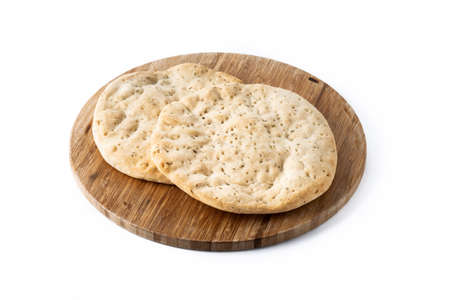 Italian focaccia with rosemary isolated on white background