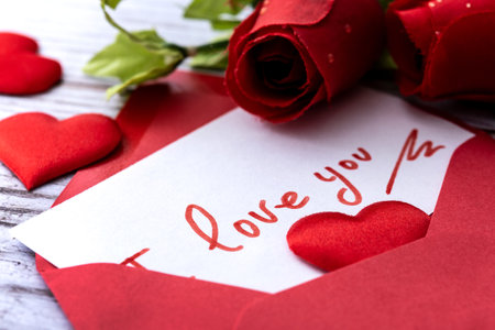 Set heart shaped boxes decorated with pink and red hearts on wooden table