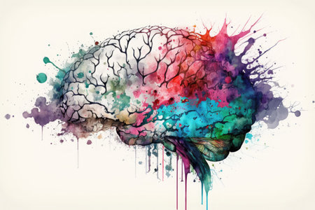 <p>human brain with many different colors with white background, Concept of creativity. Ai generative</p>の写真素材