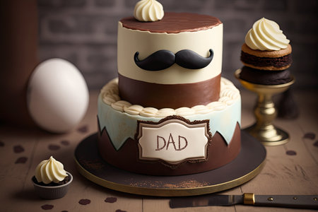 Cake with mustache garnished for Father's Day celebration. AI generative.