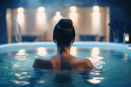 beautiful woman from behind relaxing in a bathtub.の素材