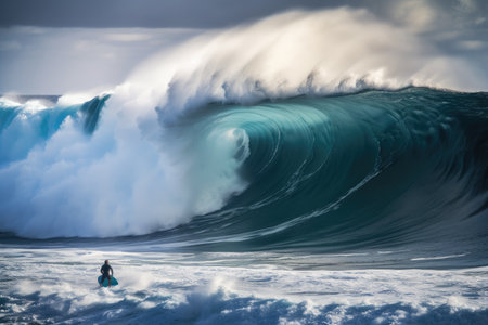 Surfer on big Blue Ocean Wave.の素材