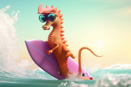 Seahorse surfing on a wave. Sunny day. Summer concept.の素材