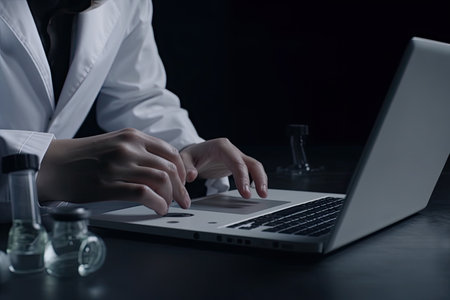 Close up businessman using his computer in the office. Ai generativeの素材