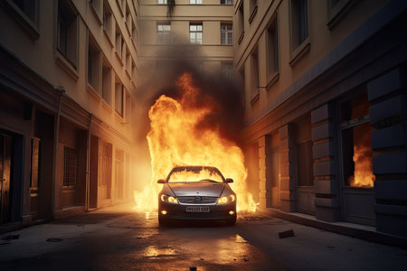 cars on fire in the city. Ai generativeの素材