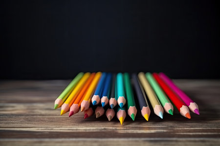 colored pencils for school on wooden table with copy space. Ai generativeの素材