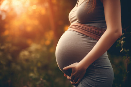 Nature close up portrait pregnant woman in the forest. Ai generativeの素材