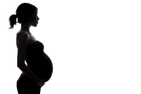 Silhouette of a pregnant woman on a white background. Ai generativeの素材