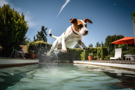 Jack Russell dog jumping into the waterの素材