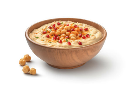 Chickpea hummus isolated on white background. AI generative.の素材