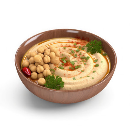 Chickpea hummus isolated on white background. AI generative.の素材