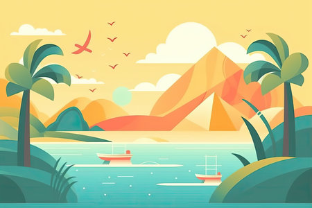 summer concept illustration, yellow and green.の素材