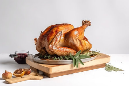 Thanksgiving turkey isolated on white background. AI generative.の素材