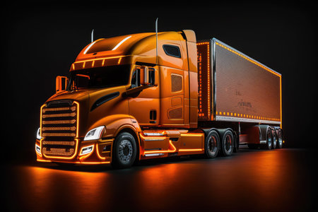 exposure of an orange American truck on a black backgroundの素材