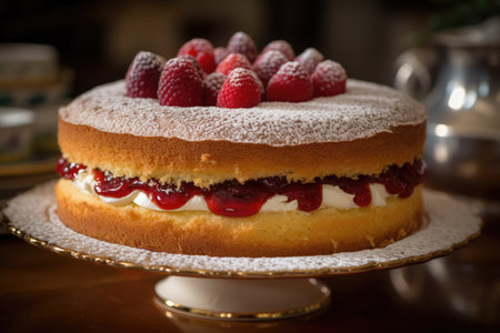 Victoria Sponge Cake isolated on white background. Traditional London dessert.の素材