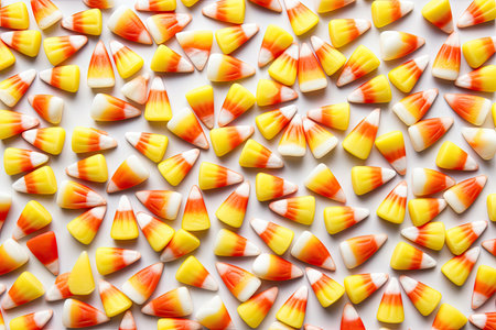 Typical halloween candy corn pattern isolated on white background. top viewの素材