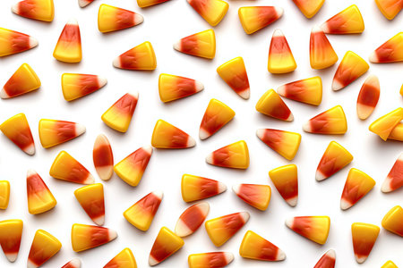 Typical halloween candy corn pattern isolated on white background. top viewの素材