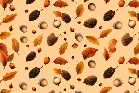 autumn pattern background with acorns and autumn leafの素材