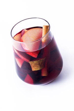 Autumn sangria with pear and apple isolated on white backgroundの写真素材