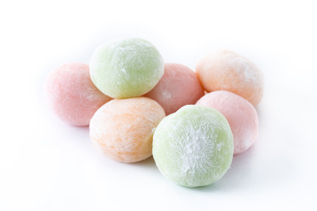 Japanese colorful mochi isolated on white backgroundの写真素材